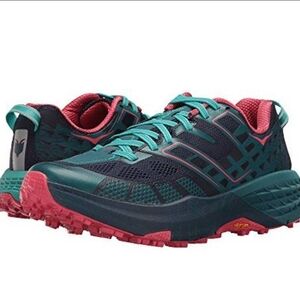 Hoka One One  Blue and Pink Athletic Shoes with Cushioned Midsole